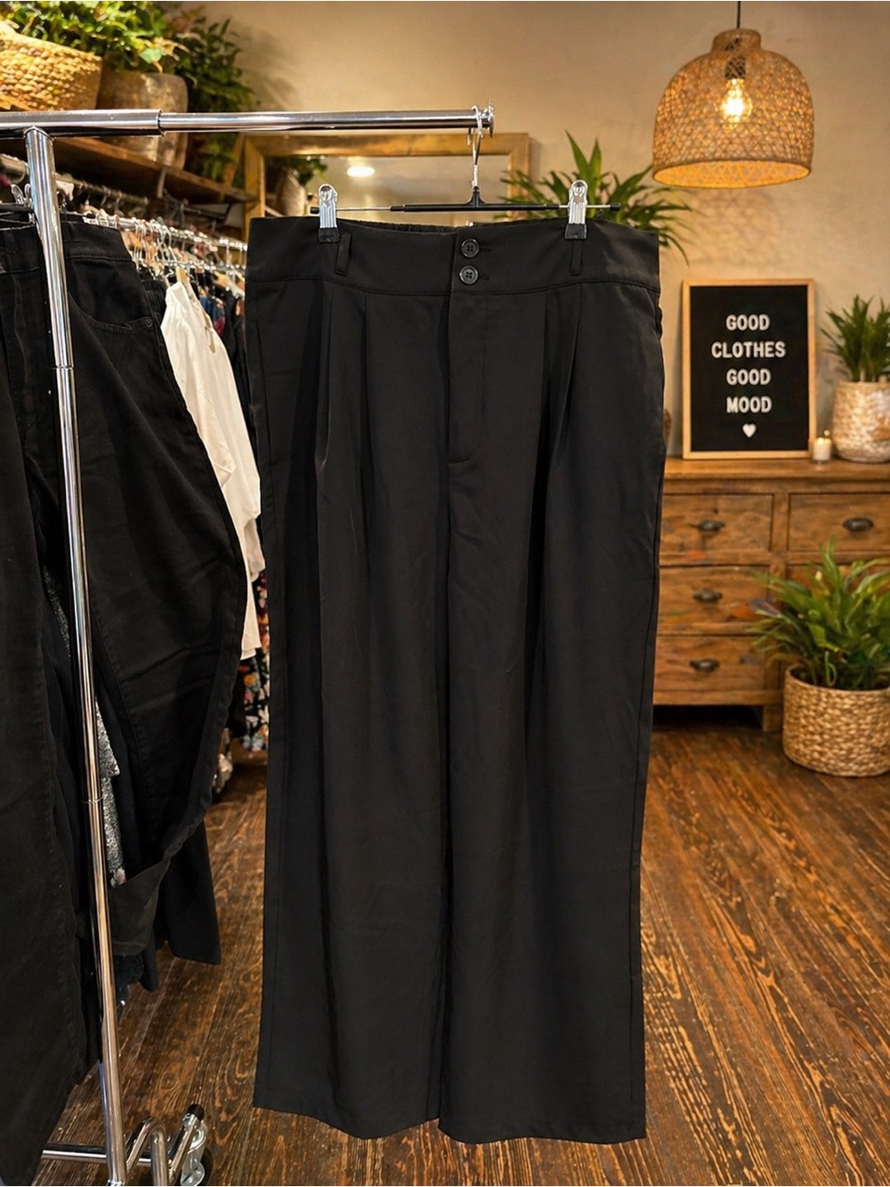 Halara Black Wide Leg Pants Pull On Stretch Casual Trouser